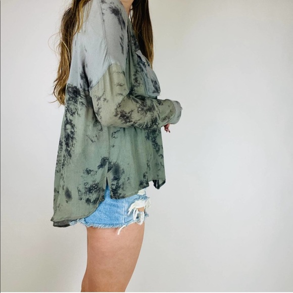 Free People Green Tie Dye Button down - Picture 1 of 7